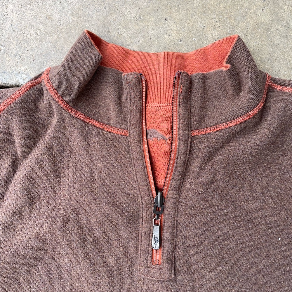 Tommy Bahama Reversible Quarter Zip Pullover Men's XL Brown Orange Sweatshirt - Picture 2 of 7